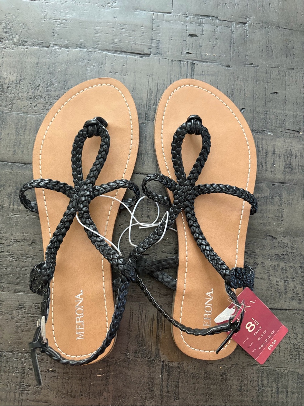 Merona Black Braided Toe-Loop Ankle-Strap Boho Sandals